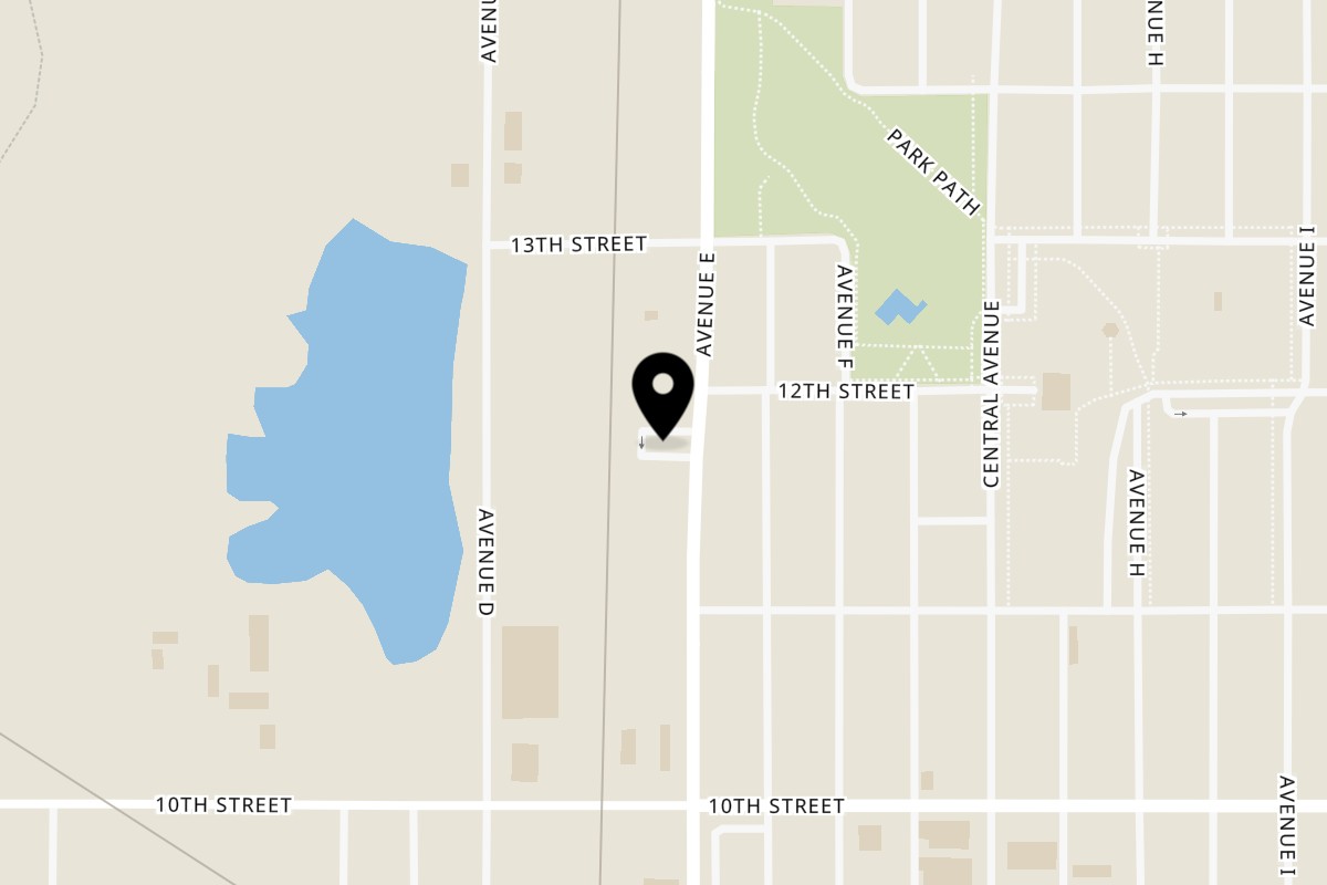 Map showing the location of Route 10 Drive-In on 1123 Avenue E in Hawarden